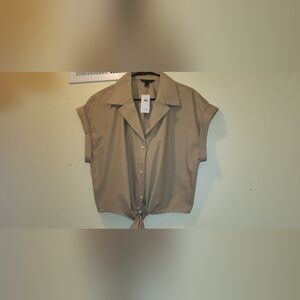 100% Cotton Banana Republic Khaki Tie-Front Blouse